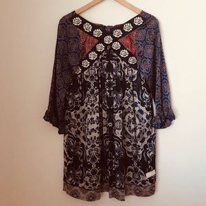 Three-Quarter Sleeve Odd Molly Silk Tunic Dress